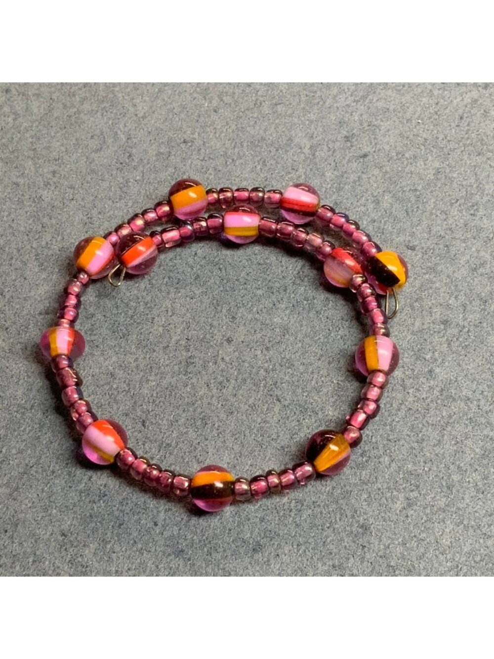 Memory Wire Bracelet Adjustable Glass Bead Pink Orange Purple Translucent Fun